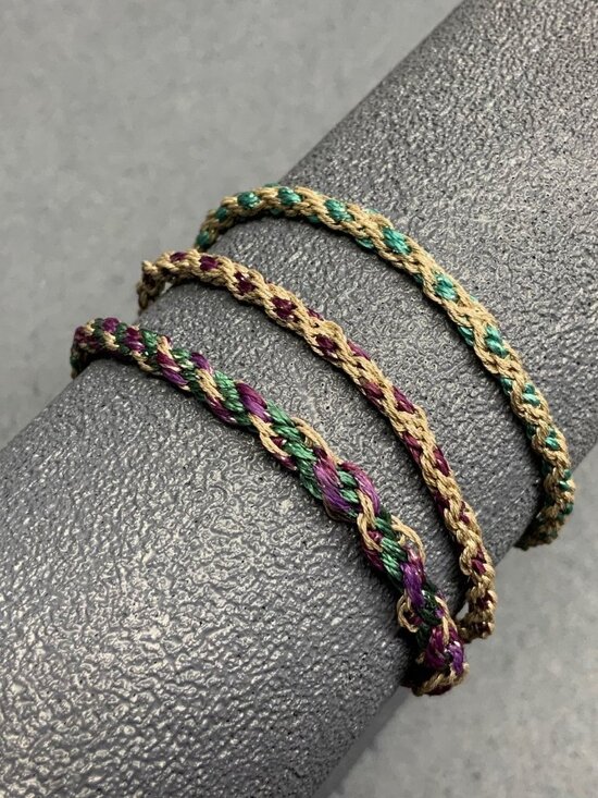 Woven Twisted Cord Bracelet Trio 7 In Gray Purple Turquoise Silver Versatile 70s - Picture 1 of 5